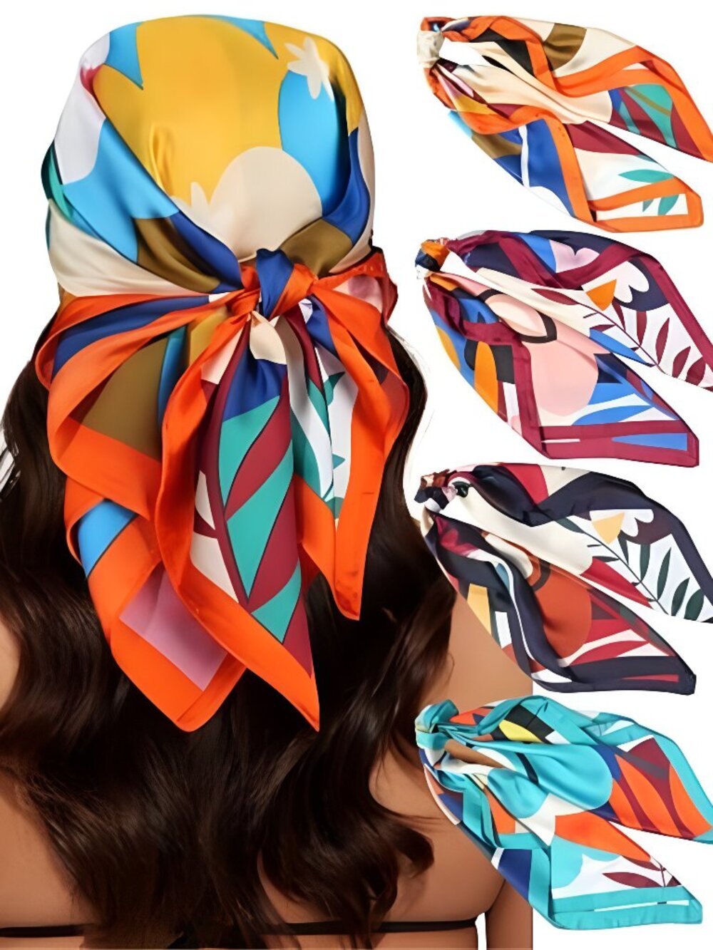 4 PCS 27.5 Inches Satin Head Scarf Silk Scarf for Women Lightweight Hair